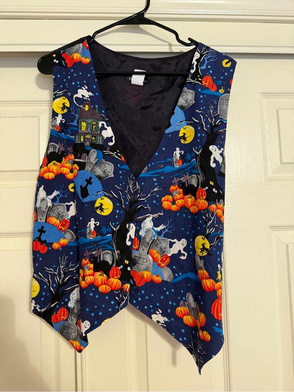 Vintage Halloween Vest Pumpkins Ghost Graves Haunted Adult 1X